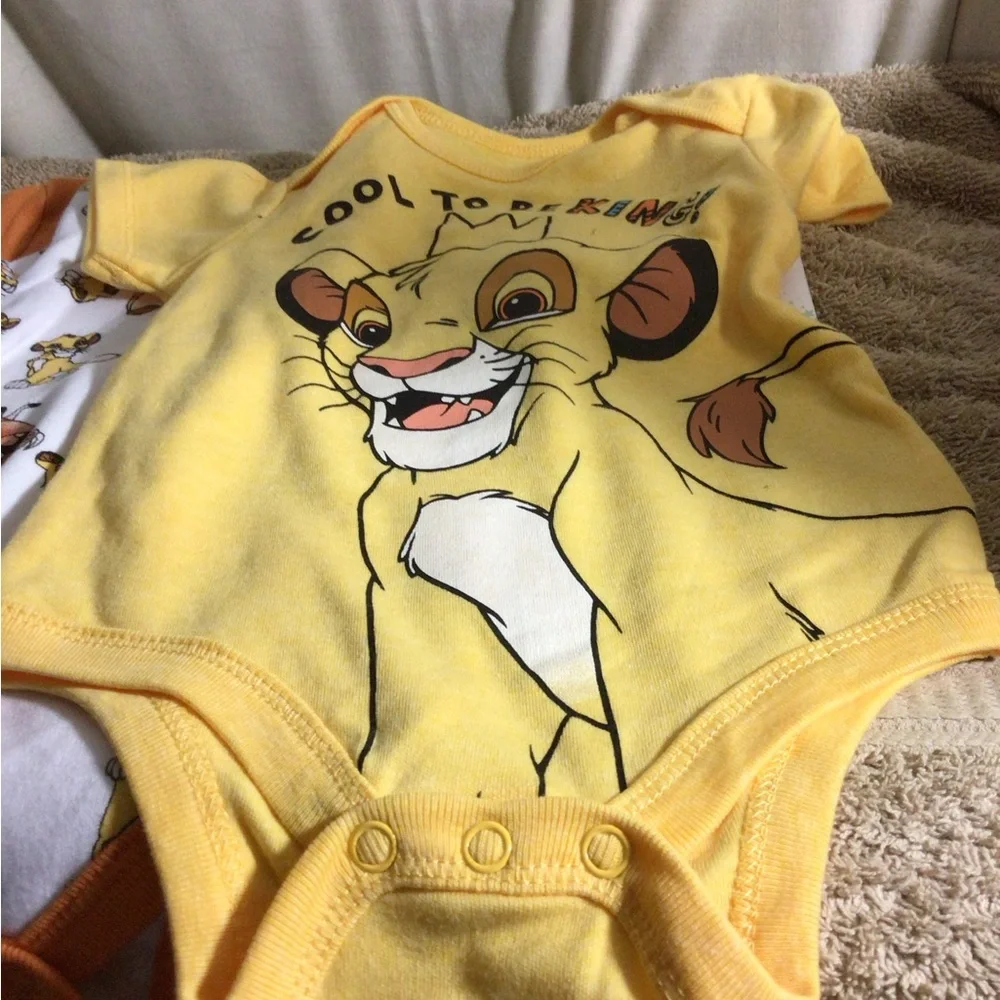 Disney Yellow & Orange Lion Print Kids One-Piece Bodysuits